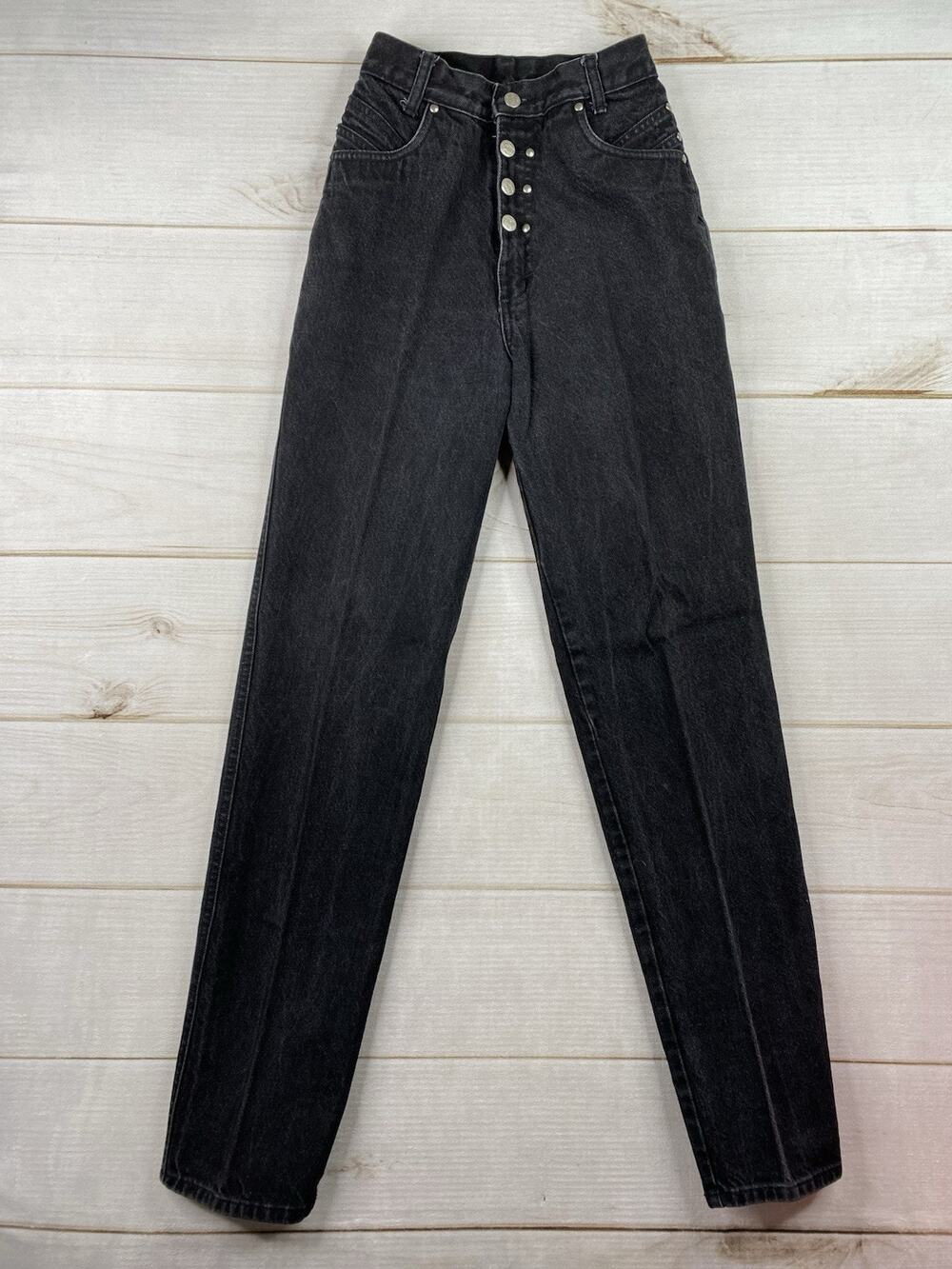Vtg USA Roper Jeans 3/4 High Wasited Denim Black Bareback Rodeo Riding Buttons